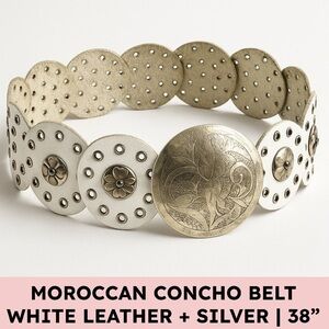 Moroccan Leather Silver Concho Belt Boho Festivalcore 38” White
